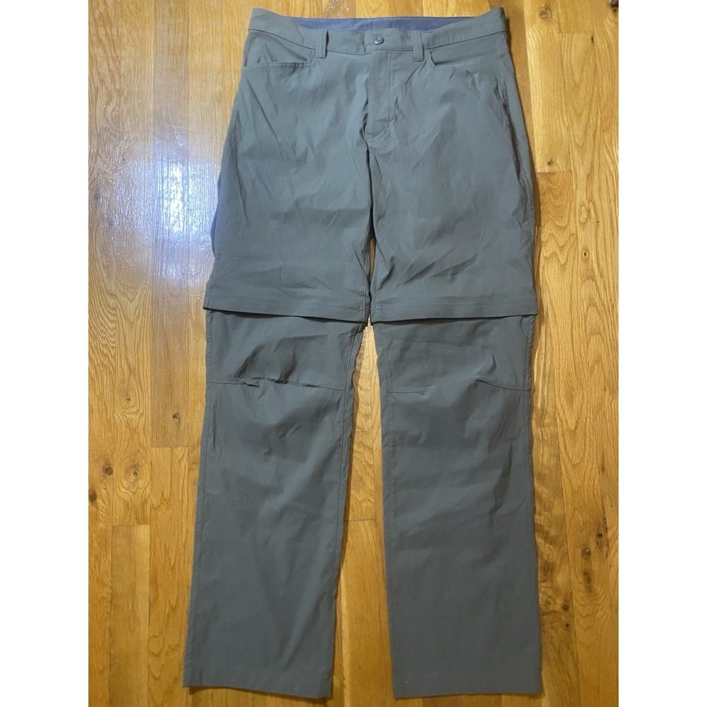 Eddie Bauer Pants Mens 34x32 Convertible Tech Green Nylon Hiking Zip Off Shorts